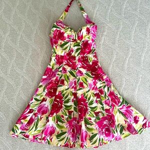 Floral Painted Sweetheart Halter Dress